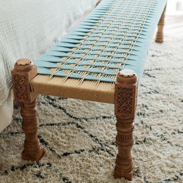 Coastal Charm Blue Jute Bench King
