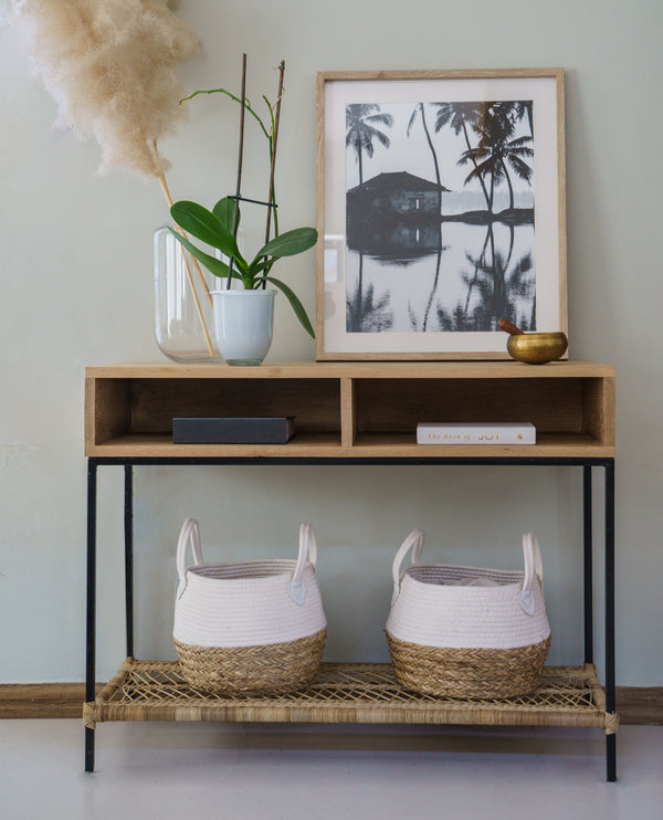 Woven cane open console Entrance table