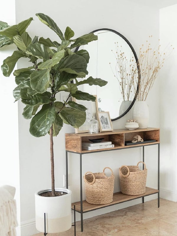 Oak look entrance table open console