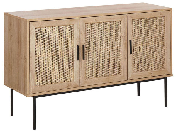 Oak Rattan Sideboard with Metal Legs 3 door