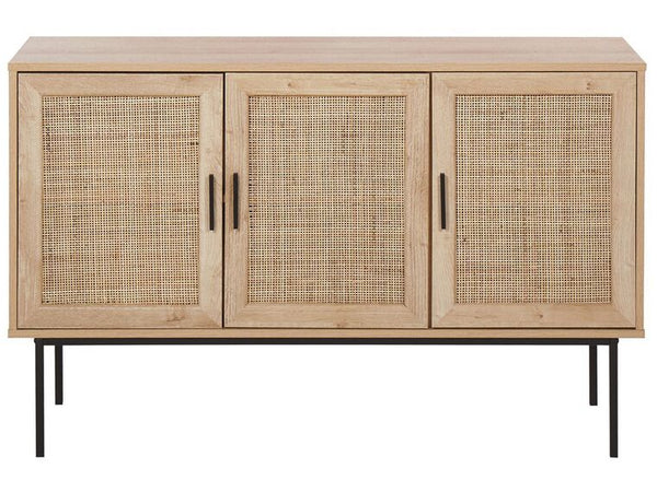 Oak Rattan Sideboard with Metal Legs 3 door