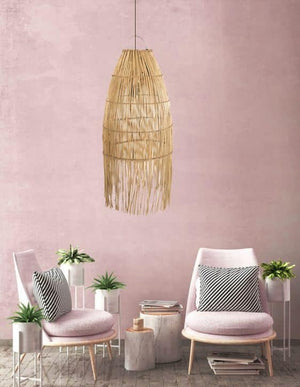 Long rattan cane Pendant light