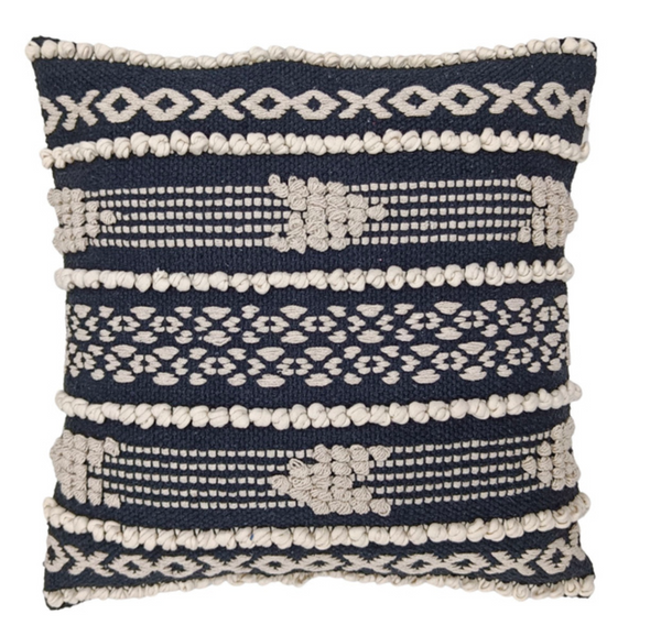 Handwoven Boho Chic Decorative Pillow Cover - Black & White Cotton with Geometric Patterns