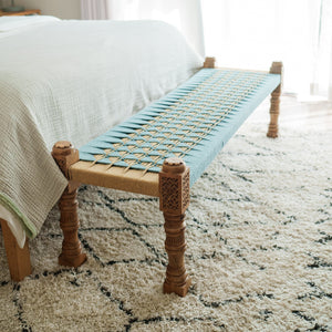 Coastal Blue Jute Queen Bench