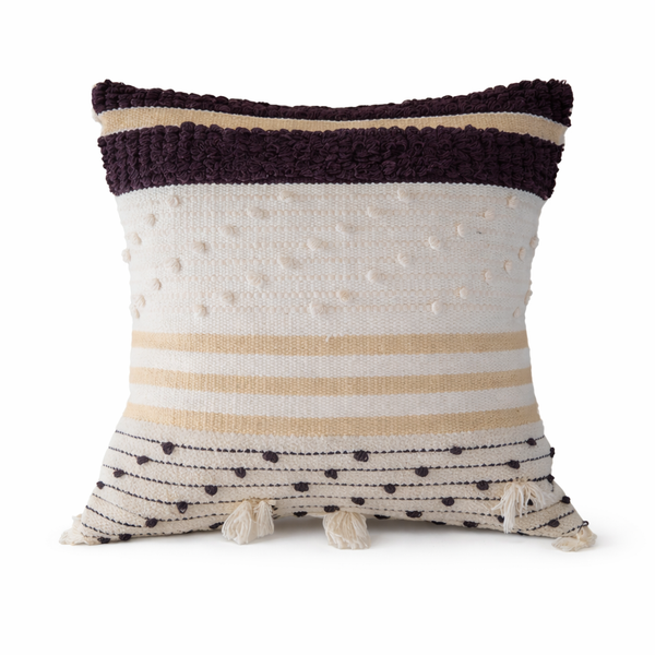 Decorative pillow with striped pattern on a white background