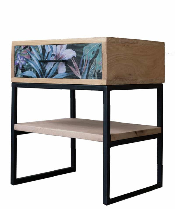 Botanical bedside pedestal with single shelf