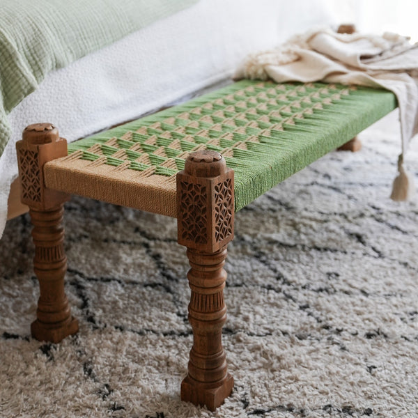 Olivia Woven Bed end Bench in Olive and Jute Queen