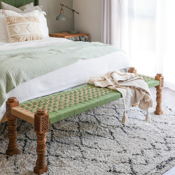 Olivia Woven Bed end Bench in Olive and Jute Queen