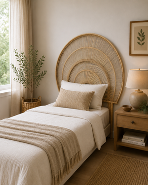 Malawi Wicker cane sunrise headboard single with legs