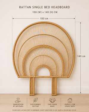 Malawi Wicker cane sunrise headboard single with legs