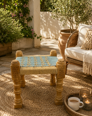 Afro-Chic Solid Handwoven Stool – Artisan Rope Seat Side Table | Entryway, Patio & Bed-End Bench (Copy)