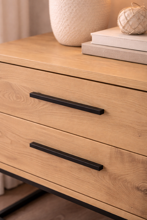 Modern 2-Drawer Bedside Table with Black Metal Frame