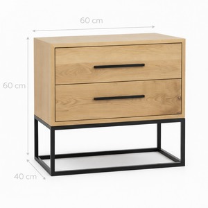 Modern 2-Drawer Bedside Table with Black Metal Frame
