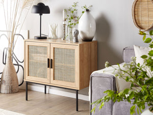 Oak Rattan Sideboard with Metal Legs