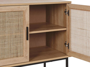 Oak Rattan Sideboard with Metal Legs