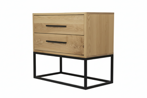 Modern 2-Drawer Bedside Table with Black Metal Frame