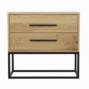 Modern 2-Drawer Bedside Table with Black Metal Frame