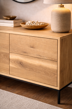 Scandinavian Style Solid Oak Sideboard Storage Cabinet