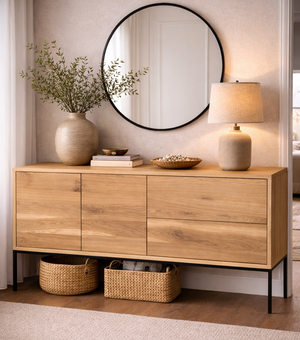 Scandinavian Style Solid Oak Sideboard Storage Cabinet