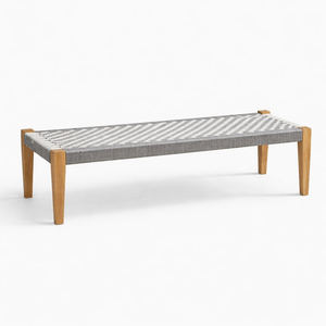 Solid Oak Handwoven Bench with Natural Rope Seat – 150cm Entryway & Bed-End Bench