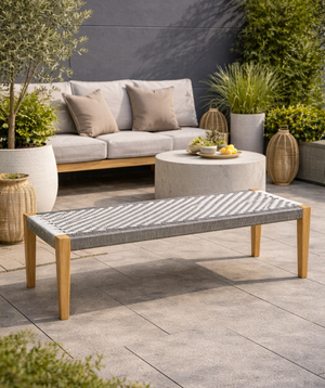 Solid Oak Handwoven Bench with Natural Rope Seat – 150cm Entryway & Bed-End Bench