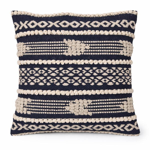 Handwoven Boho Chic Decorative Pillow Cover - Black & White Cotton with Geometric Patterns