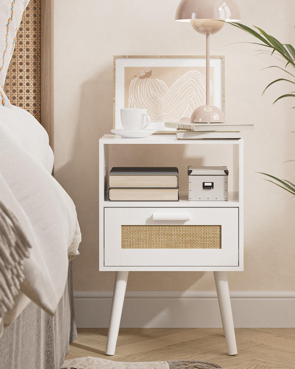 White rattan Cane Bedside Table