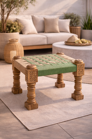 Afro-Chic Solid Handwoven Stool – Artisan Rope Seat Side Table | Entryway, Patio & Bed-End Bench