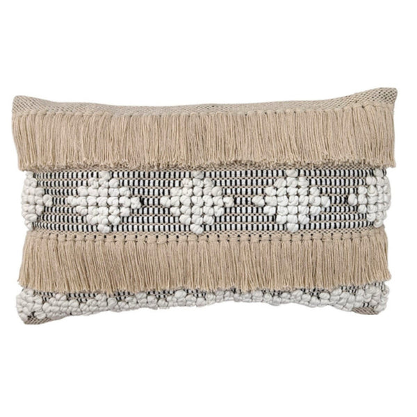 Boho Fringe Woven Pillow Cover in Natural