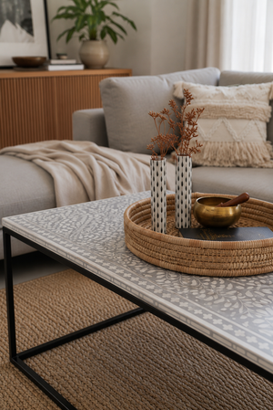 Kalahari Bone Inlay Coffee Table | Black Steel Frame