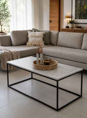 Kalahari Bone Inlay Coffee Table | Black Steel Frame
