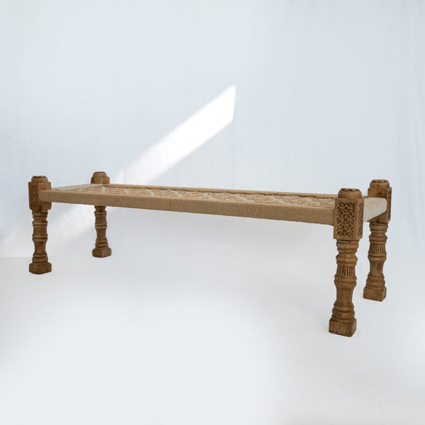Sandstone Woven bed end bench in beige and jute king