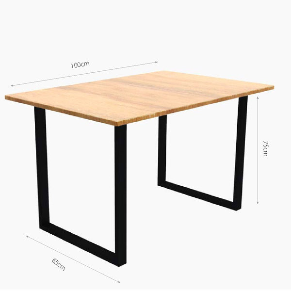Oak desk with black steel legs and shelf combo