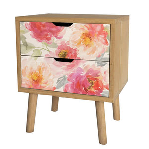 Floral Double drawer Round leg Bedside Table