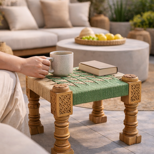 Afro-Chic Solid Handwoven Stool – Artisan Rope Seat Side Table | Entryway, Patio & Bed-End Bench