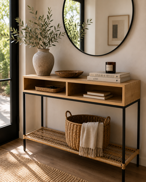 Malawi Oak & Rattan Entryway Console