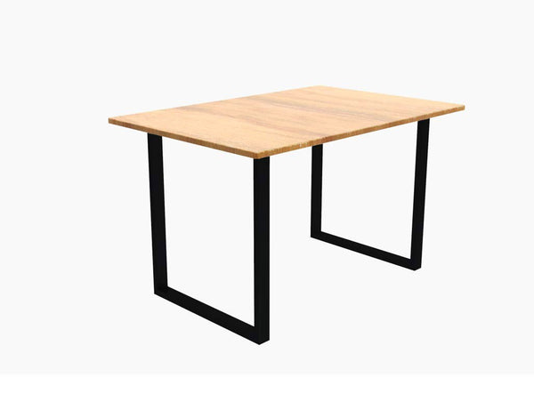 Oak desk with black steel legs and shelf combo