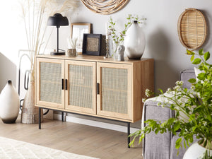 Oak Rattan Sideboard with Metal Legs 3 door